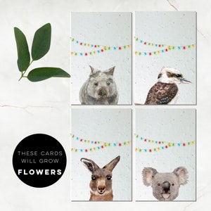 4 ensembles-Cartes de Noël plantables-cartes de remerciement-papier de semence-cartes de Noël australiennes-cartes écologiques-cartes durables