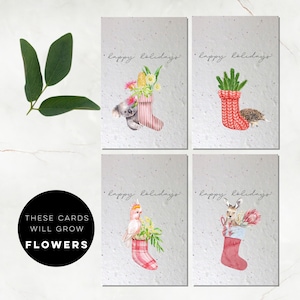 Jeu de 4 cartes de Noël à planter | cartes de remerciement | papier graine | Cartes de Noël australiennes | cartes écologiques | cartes de voeux durables