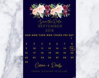 Calendar Save the Date magnet-magnetic save the date-Save the Date magnet-Custom save the date-Rustic save the date-Floral Wedding magnet
