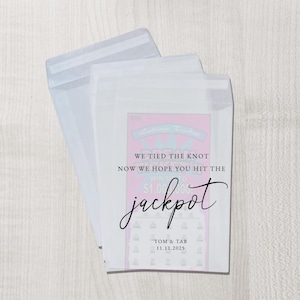 Porta biglietti da grattare, pacchetti bomboniere per matrimonio / Lucky in Love / Sacchetti per bomboniere personalizzate in glassine biodegradabile al 100%