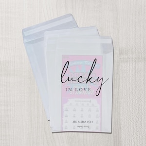 Porta biglietti da grattare, pacchetti bomboniere per matrimonio / Lucky in Love / Sacchetti per bomboniere personalizzate in glassine biodegradabile al 100%