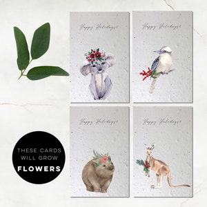 4 conjuntos - Cartões de Natal plantáveis - cartões de agradecimento - papel semente - Cartões de Natal australianos - cartões ecológicos - cartões sustentáveis - Animais australianos -