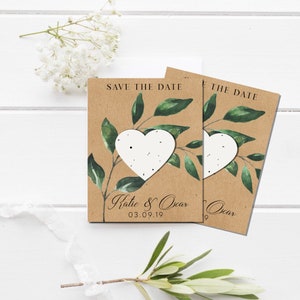 Plantável Salve a data - papel semente, salve a data - Guirlanda floral, salve a data - Personalizado, salve a data - Rústico, salve a data - semente de coração plantável
