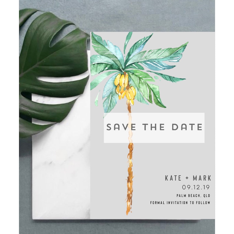 Destination Wedding Save the Date postcard magnet-Palm Save the Date-Save the date magnets-Custom Save the date-Save the date postcard