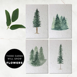 Jeu de 4 cartes de Noël à planter | cartes de remerciement | papier graine | Cartes de Noël de sapin | cartes de voeux écologiques | cartes durables