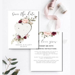 Plantável Salve a data - papel semente, salve a data - Guirlanda floral, salve a data - Personalizado, salve a data - Rústico, salve a data - semente de coração plantável