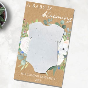 Baby Shower Favors For Guests | Baby in Bloom | Gender Neutral Baby boy Shower seed favours Plantable Onesie Seed Paper Birth Announcement