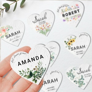 Plaatskaarten bruiloft | aangepaste plaatskaart | Bulk plantbare hartvormen | Bedankt | Bruiloftsbedankje | Zaadpapier | cadeaulabels met hart | zaadje