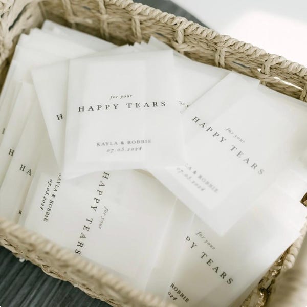 Paquetes de pañuelos de boda personalizados con cualquier diseño / Paquetes de confeti de boda personalizados / Lágrimas de felicidad / Paquetes de confeti / Paquetes de pañuelos / Pañuelos
