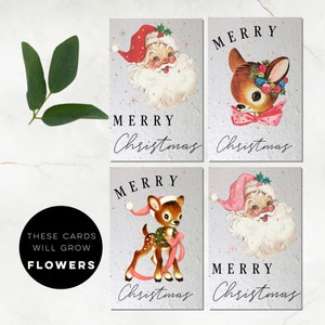 4 cartes de Noël set-Plantables-cartes de remerciement-papier de graines-cartes de Noël vintage-cartes écologiques-cartes durables-salutation vintage