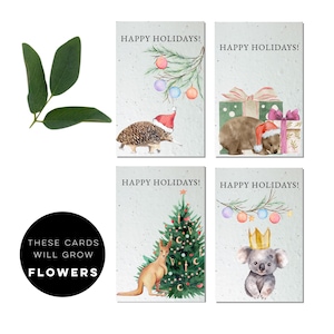 4 conjuntos de cartões de Natal plantáveis | cartões de agradecimento | papel semente | cartões de Natal australianos | cartões ecológicos | cartão de felicitações sustentável