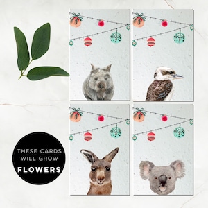 4 ensembles-Cartes de Noël plantables-cartes de remerciement-papier de semence-cartes de Noël australiennes-cartes écologiques-cartes durables