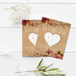 Plantável Salve a data - papel semente, salve a data - Guirlanda floral, salve a data - Personalizado, salve a data - Rústico, salve a data - semente de coração plantável