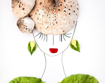 DANA • Art print of botanical portrait of a chic mushroom plant lady