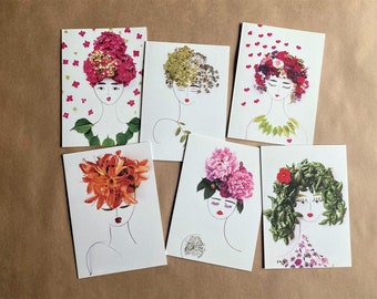 Floral greeting cards. Botanical thank you cards for women. Greeting Cards. Set of six cards. Framable cards.