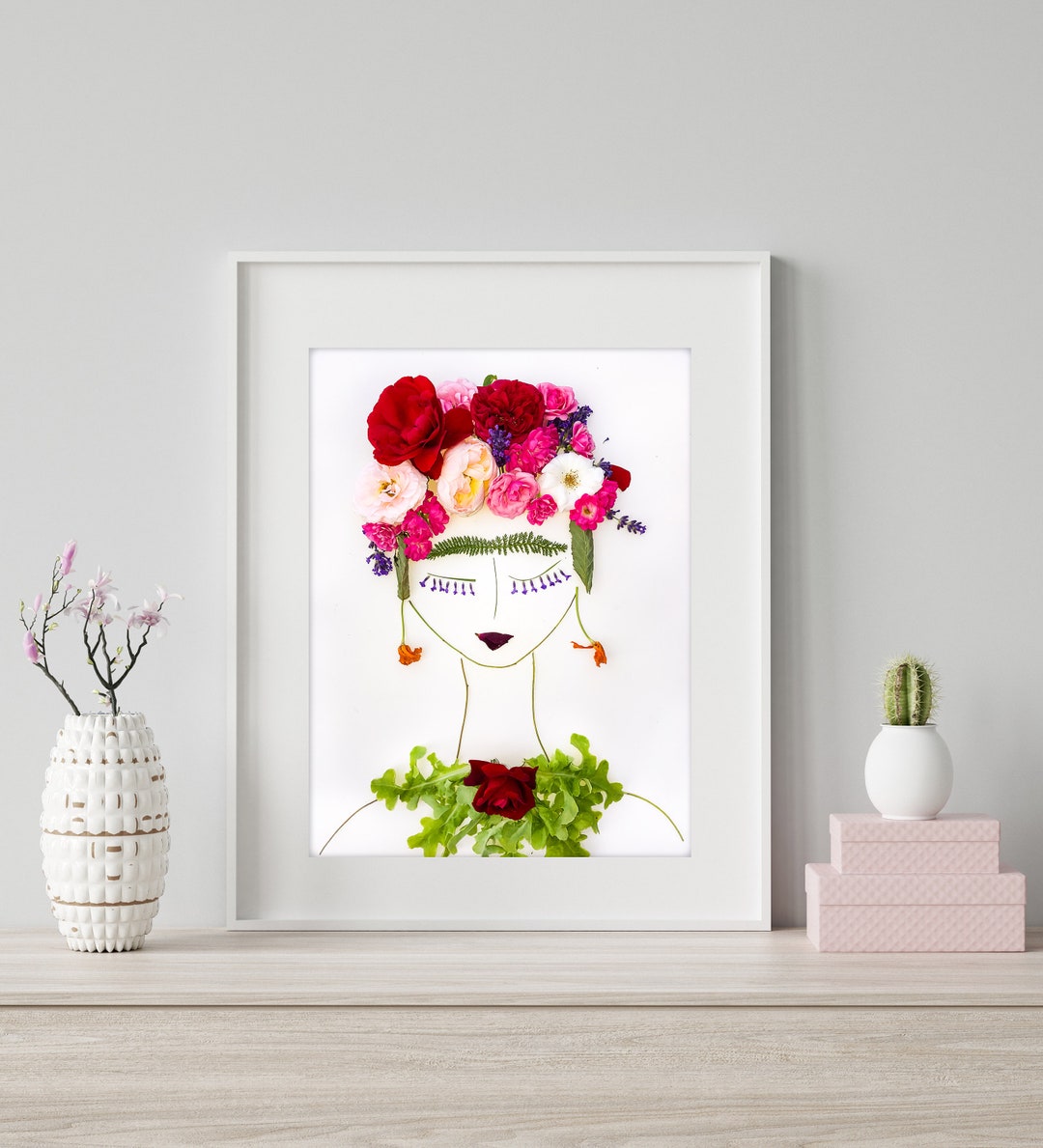 Botanical Portrait Art Print • Floral Woman Wall Decor - Etsy