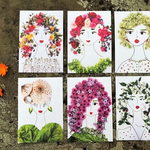Tarjetas de felicitación botánicas. Tarjetas de agradecimiento botánicas para mujeres. Tarjetas de felicitación florales. Juego de seis tarjetas