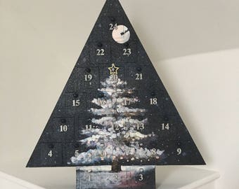 Hand Painted Wooden Advent Calendar Christmas Tree