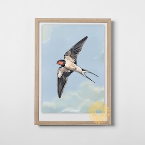 Lámina artística Bosun Bob / Golondrina en vuelo / Ilustración / Obra de arte del libro / Impresión Giclée / A5 A4 A3 / Dormitorio / Arte infantil / Volando