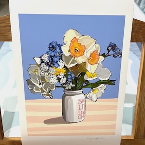 Kunstdruck | Rückseite Gartenstrauß | Sommer | Gouache Kunstwerk | Giclee Druck | A5 A4 A3 A2 | Galerie-Wand | Blumen Kunst |  Marmeladenglas
