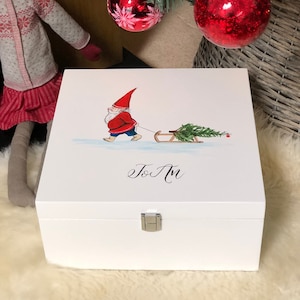 Hand Painted, Personalised, Wooden Keepsake Box | Elf and Sleigh Design