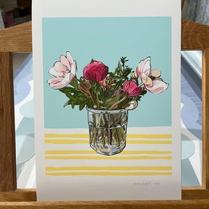 Kunstdruck | Rückseite Gartenblumen | Sommer | Gouache Kunstwerk | Giclee Druck | A5 A4 A3 A2 | Galerie-Wand | Blumen Kunst |  Marmeladenglas