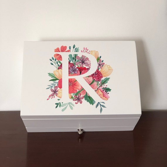 Hand Painted Wooden Jewellery/jewelry Box With an Initial and Etsy