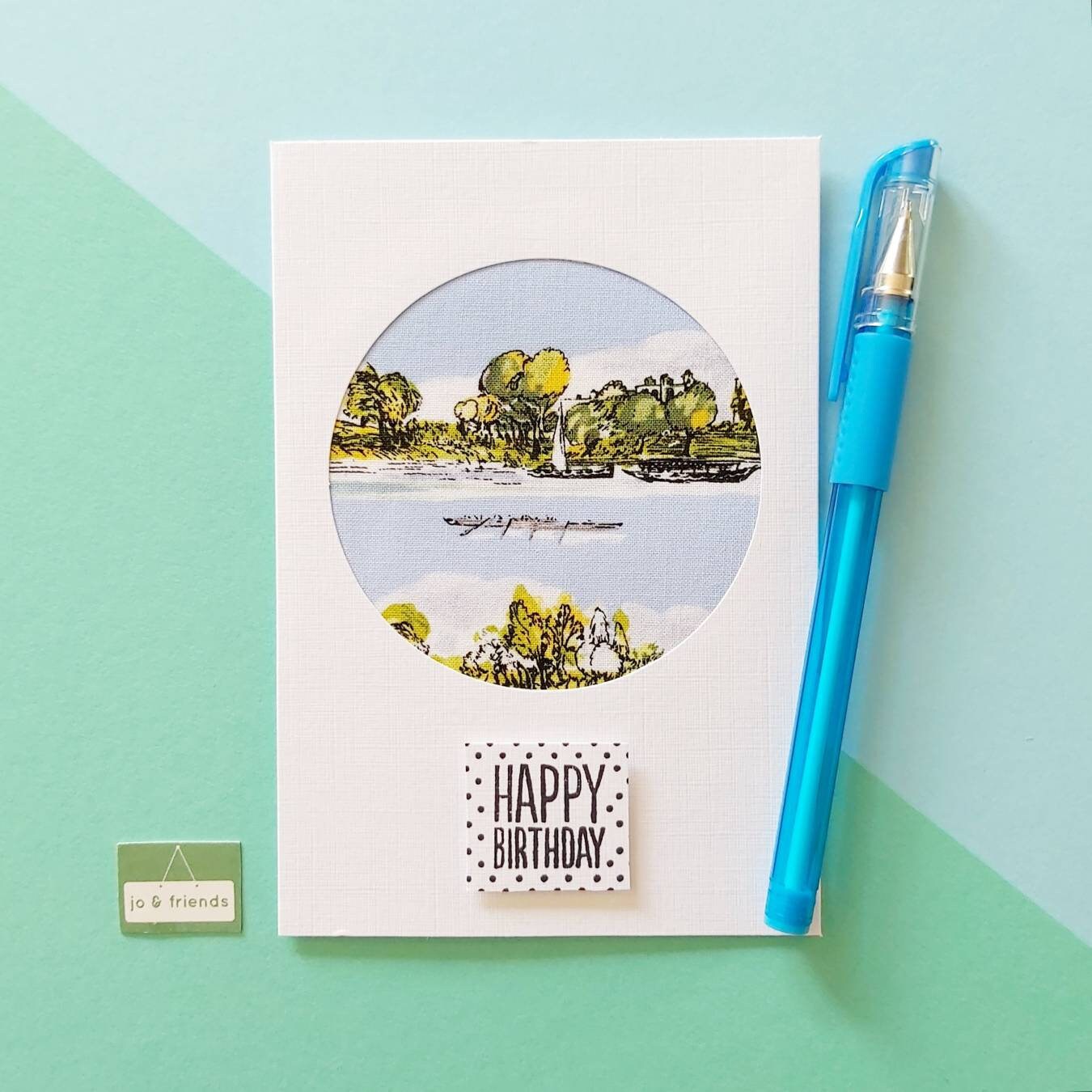 Fabric Rowing Happy Birthday Card Handmade Scenic River | Etsy