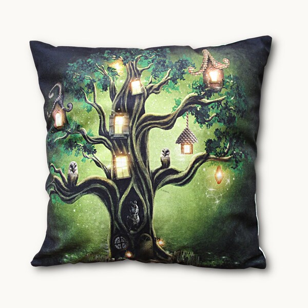 Magic tree light up cover pillow