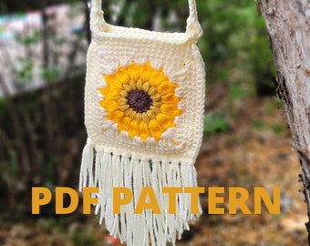 The Rays of Sunshine Toddler/Child Bag PDF Crochet Pattern | Sunflower Purse | Little Girl Boho Fringe Bag |