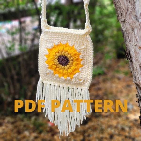 The Rays of Sunshine Toddler/Child Bag PDF Crochet Pattern | Sunflower Purse | Little Girl Boho Fringe Bag |