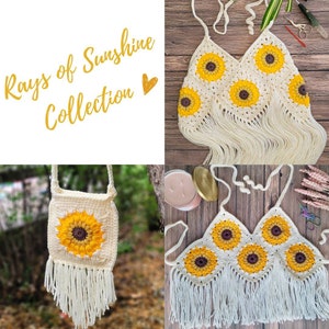 The Rays of Sunshine Collection PDF Crochet Pattern | Sunflower Top | Boho Fringe Shirt | Fringe Bag