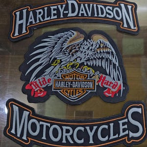 Harley eagle 30cm Large iron on sew on embroidered patches set
