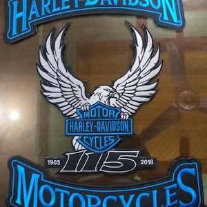 Harley grey blue eagle 30cm Large iron on sew on embroidered patches set