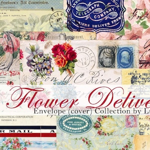 Flower Delivery - Vintage Envelope Covers for Junk Journals - Digital Download Printable