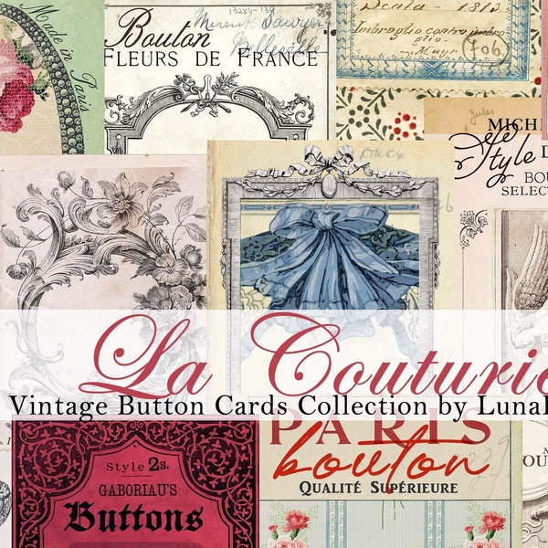 La couturière - Vintage Buttonkarten - Französisch - Floral - Junk Journals - Printable - Digitaler Download