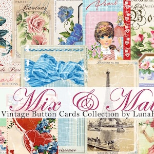 Vintage Button Cards - For Junk Journals - Printable - Digital Download