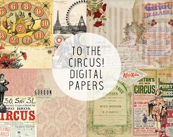 To The Circus! - Vintage Circus / Clowns / Travel themed Journal Papers - Digital Download