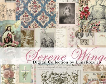 Serene Wings デジタルキット - ヴィンテージジャンクジャーナル - デジタルダウンロード - 印刷可能