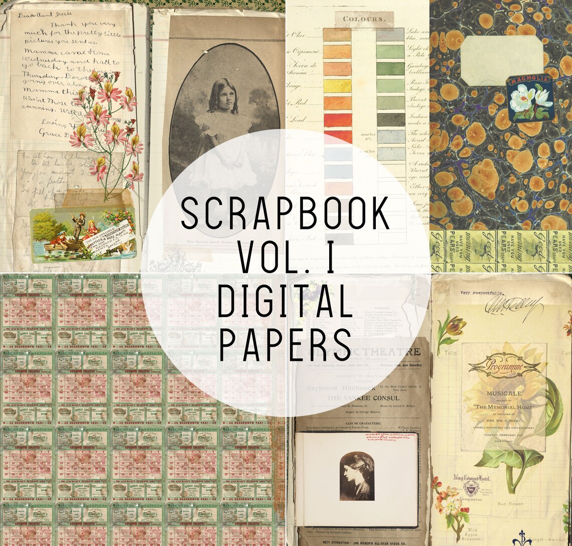 Vintage Scrapbook Style Journal Papers Digital Download Etsy