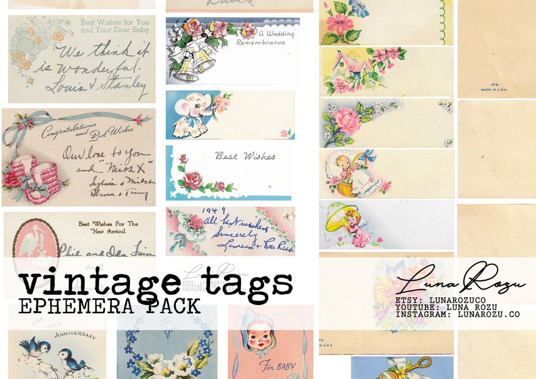 Digital Download Vintage Mini Tags Ephemera Pack - Etsy