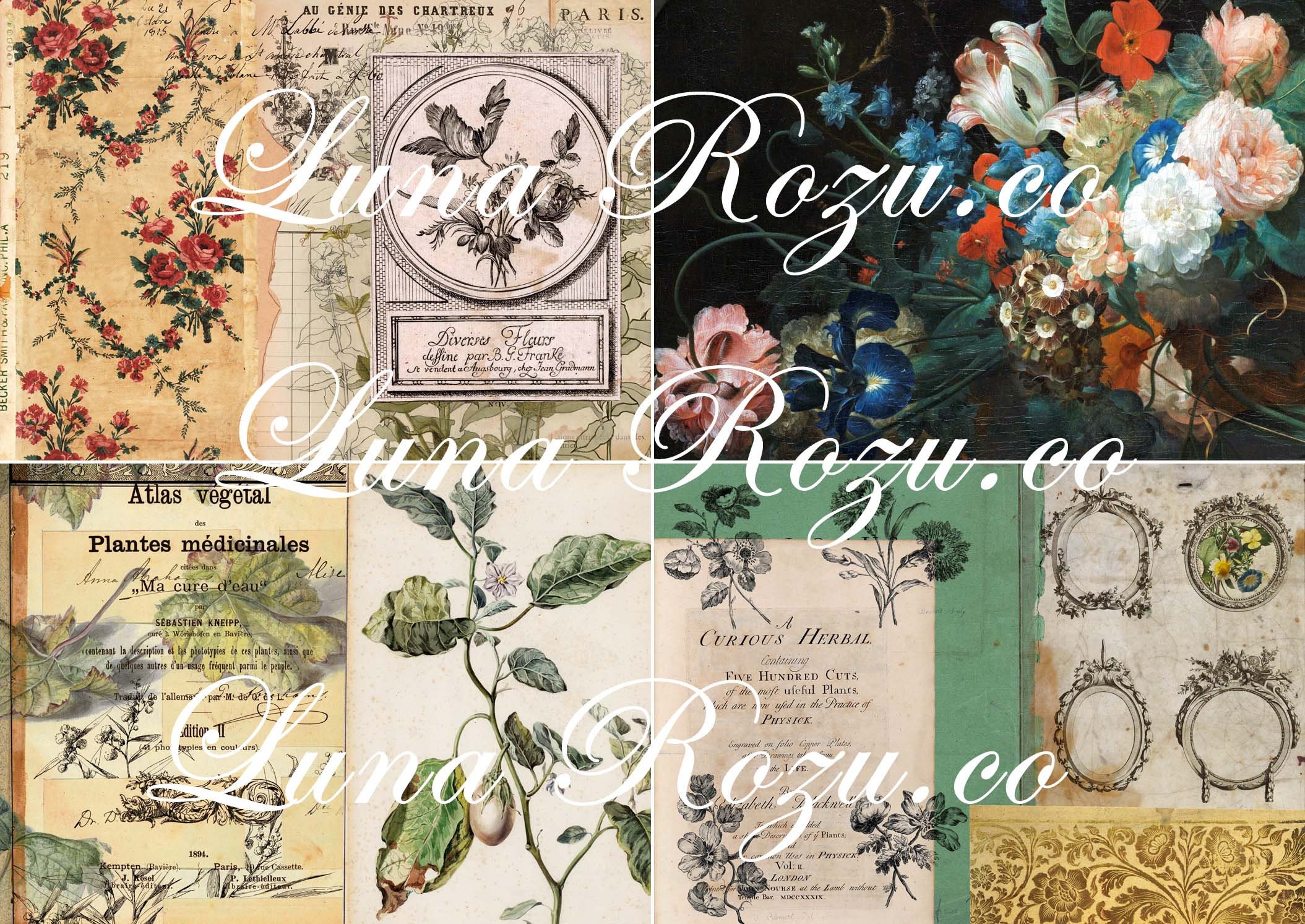 In My Garden Digital Kit - Vintage Floral Botanical - Junk Journal ...