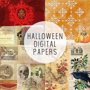 Halloween Vintage Spooky Retro Journal Pattern Papers - Digital Download