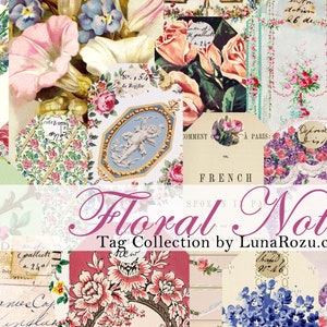 Notas florais - Etiquetas florais vintage - Cartões de diário - Para impressão - Digital