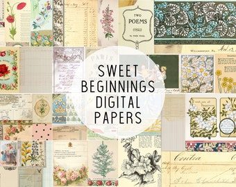 Sweet Beginnings - Vintage Floral Junk Journal Papers - Digital Download