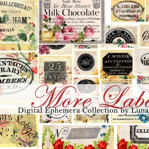 More Labels - Floral - Vintage Labels - Ephemera - Digital Download, Printable for Junk Journal, Scrapbooking