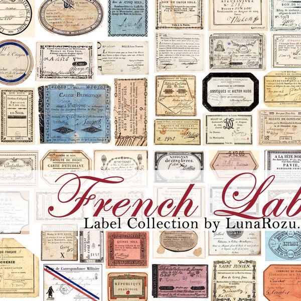 French Labels - Vintage Ephemera - Digital Download, Printable for Junk Journal, Scrapbooking