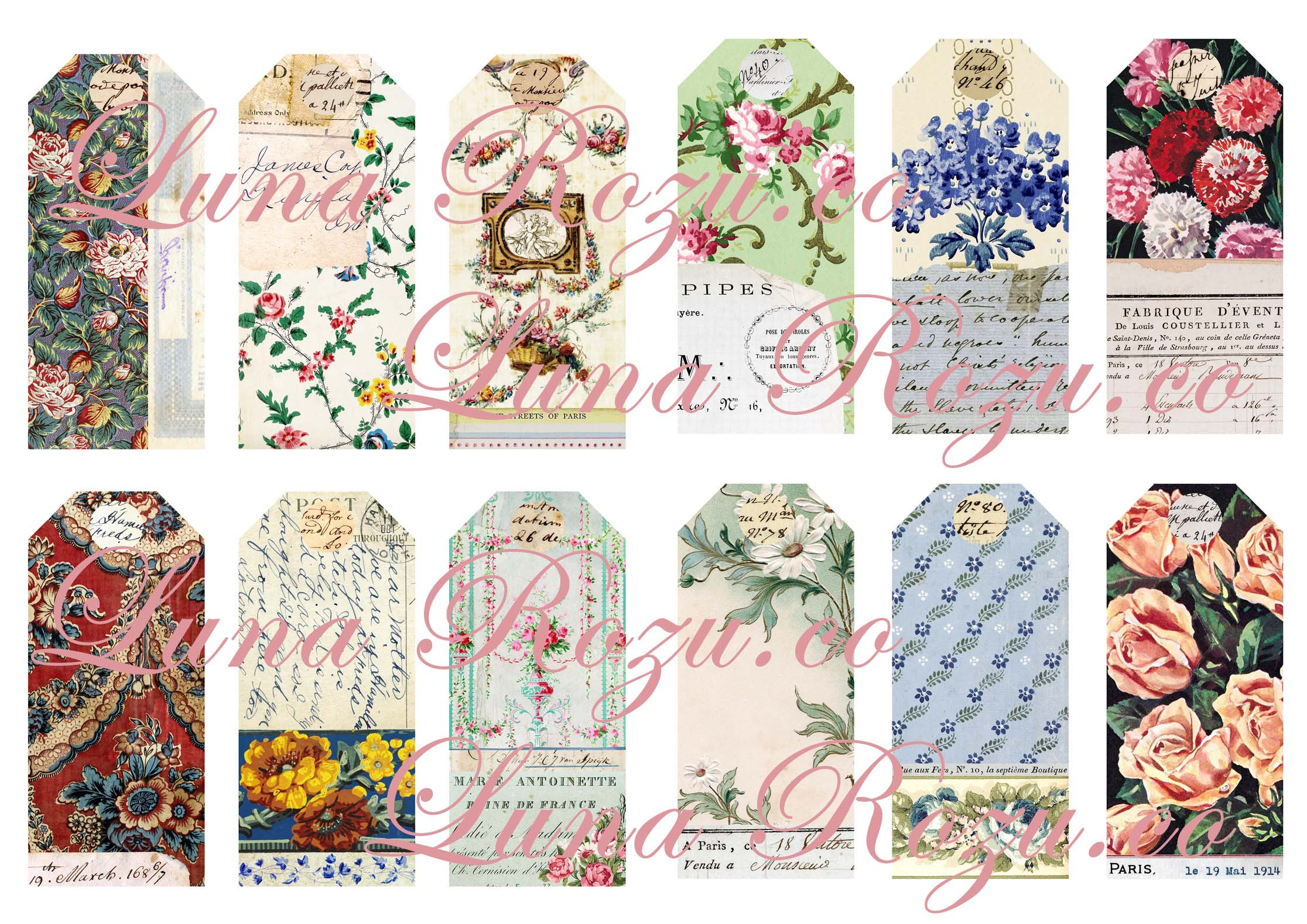 Floral Notes - Vintage Floral Tags - Journal Cards - Printable ...