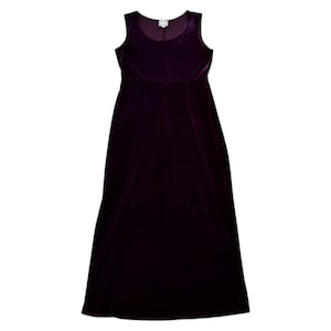 Vintage 90s Empire Waist Dark Purple Velvet Evening Gown Size 10