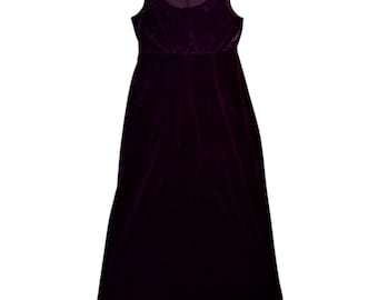 Vintage 90s Empire Waist Dark Purple Velvet Evening Gown Size 10